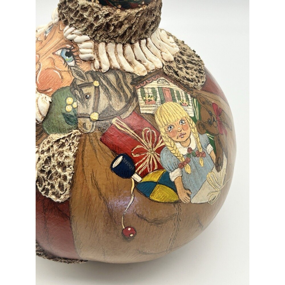 Santa Folk Art Painted Gourd Signed Sculpture G2Taylor 1999 #3 Christmas Decor - Picture 6 of 16